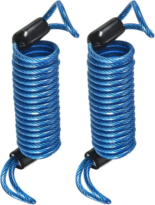2 Pack Disc Lock Security Steel Cable with Plastic Coated Spring Reminder Wire for Outdoor Protection - Blue, 2.5mmx1m
