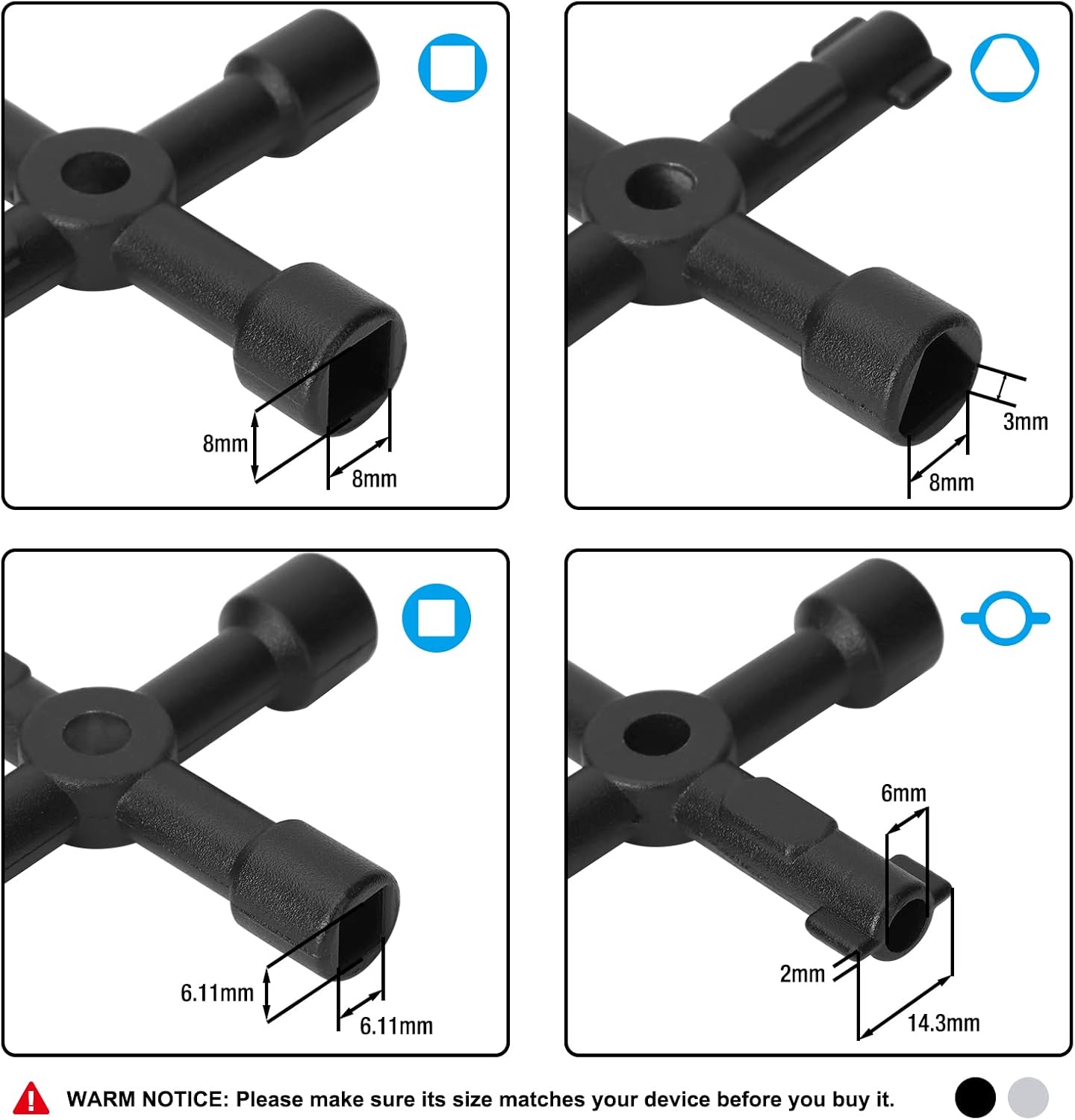 2-Pack DURATECH Multi-Functional 4 Way Utilities Key Set for Valves, Faucets, and Spigots