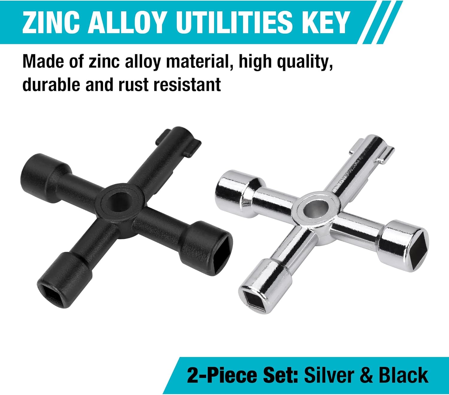 2-Pack DURATECH Multi-Functional 4 Way Utilities Key Set for Valves, Faucets, and Spigots