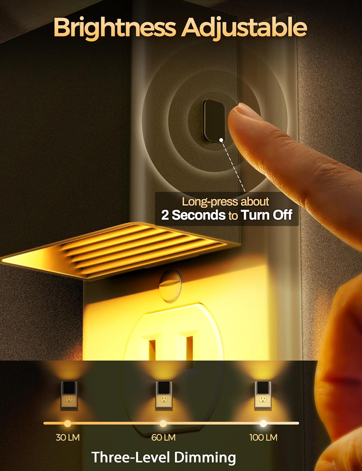 2 Pack Dusk to Dawn Sensor Night Lights with Adjustable Brightness - Ideal for Bedroom, Bathroom, Hallway - Plug-in LED Nightlights for Adults