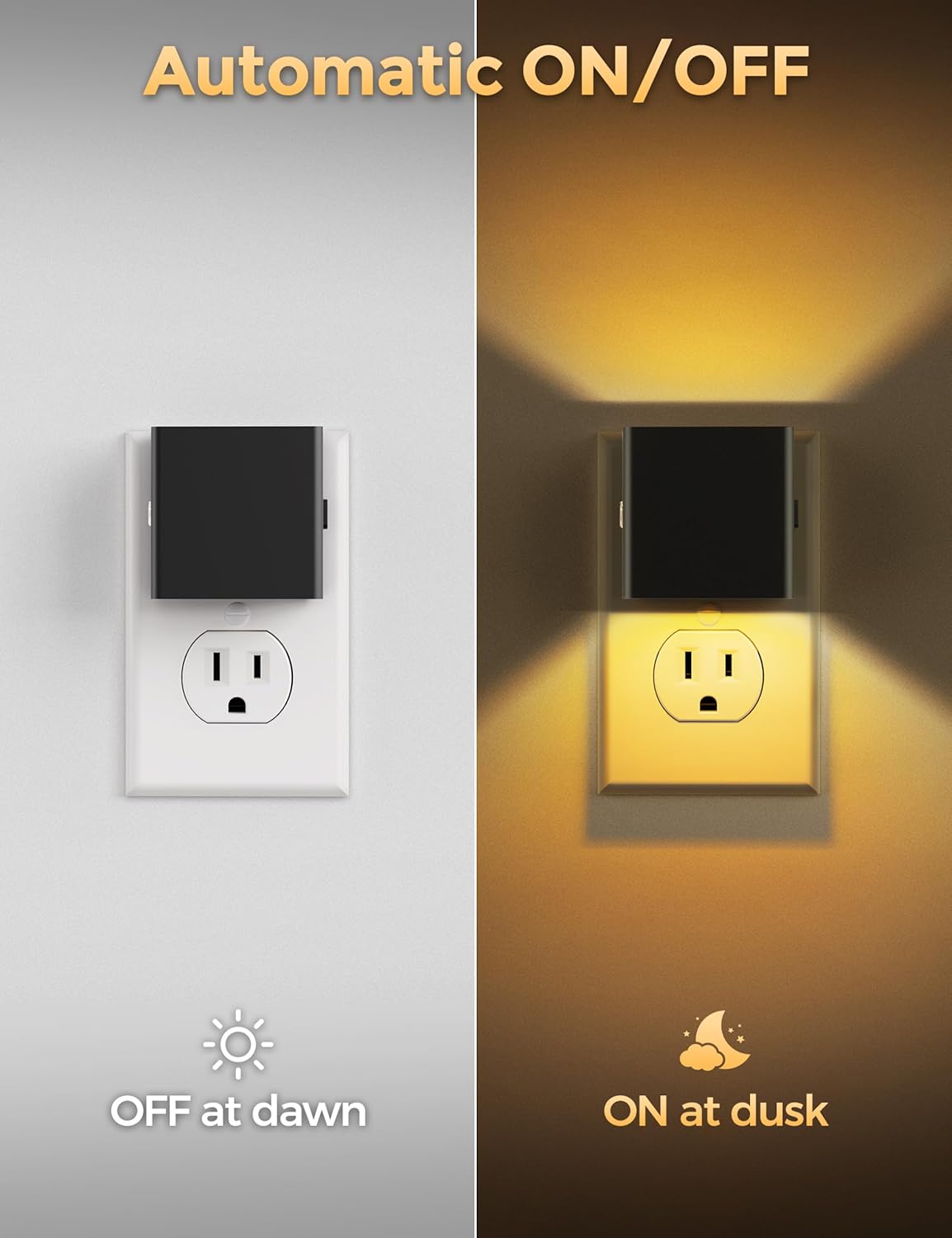 2 Pack Dusk to Dawn Sensor Night Lights with Adjustable Brightness - Ideal for Bedroom, Bathroom, Hallway - Plug-in LED Nightlights for Adults