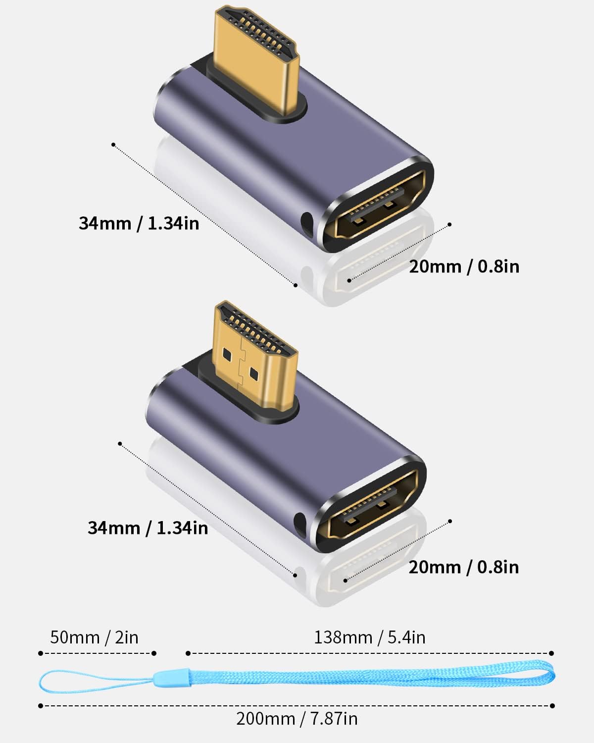 2 Pack Duttek 8K 90 Degree HDMI Adapter, Male to Female Extender Connector for HDTVs, PC, Laptop - 48Gbps, UHD HDMI 2.1, 8K@60Hz, 4K@120Hz