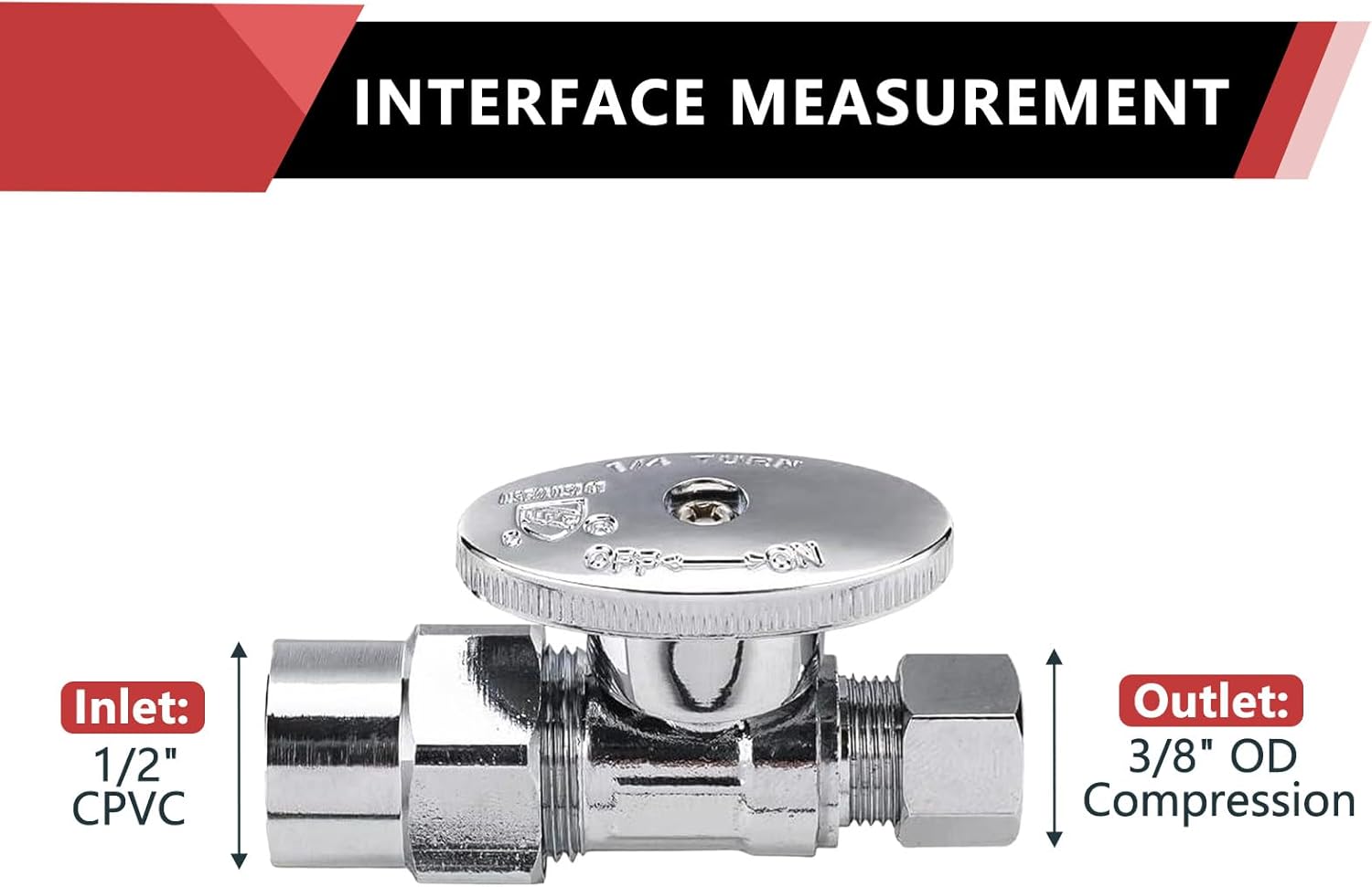 (2 Pack) EFIELD 1/4 Turn Straight Stop Valve 3/8" OD Compression X 1/2" CPVC Pipe Connection, Chrome Plated Brass