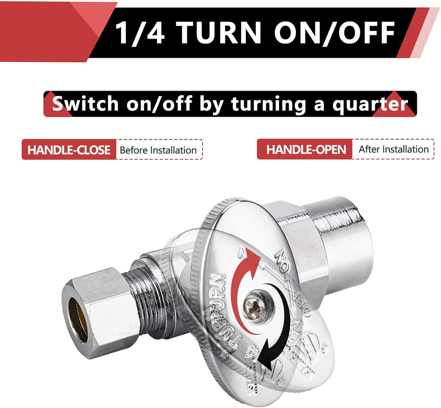 (2 Pack) EFIELD 1/4 Turn Straight Stop Valve 3/8" OD Compression X 1/2" CPVC Pipe Connection, Chrome Plated Brass