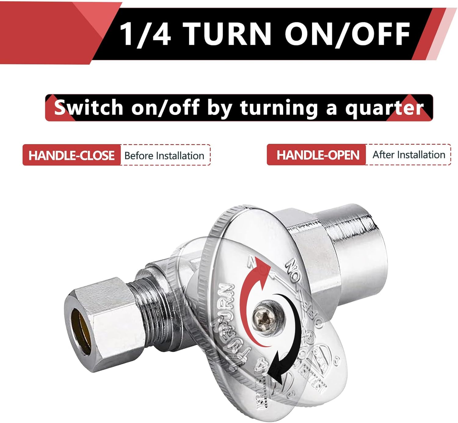 (2 Pack) EFIELD 1/4 Turn Straight Stop Valve 3/8" OD Compression X 1/2" CPVC Pipe Connection, Chrome Plated Brass