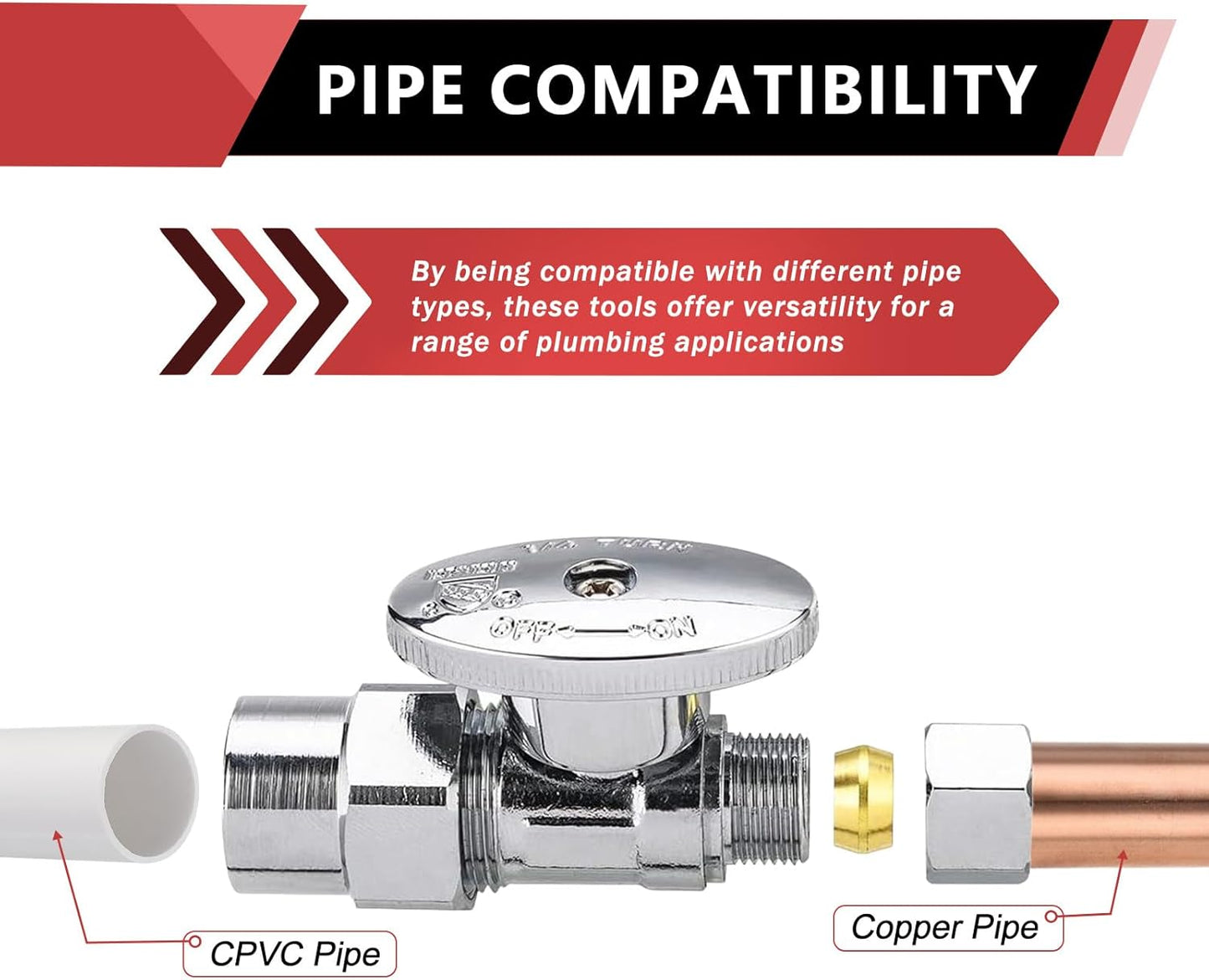 (2 Pack) EFIELD 1/4 Turn Straight Stop Valve 3/8" OD Compression X 1/2" CPVC Pipe Connection, Chrome Plated Brass