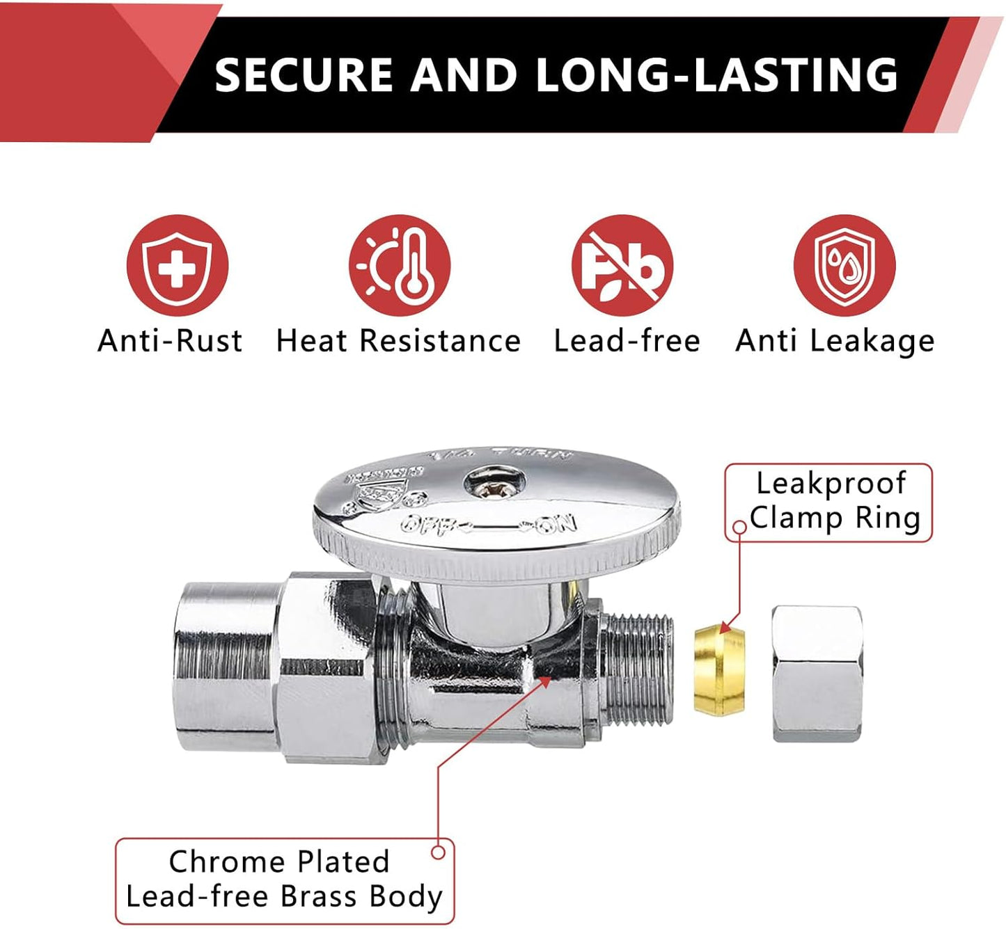 (2 Pack) EFIELD 1/4 Turn Straight Stop Valve 3/8" OD Compression X 1/2" CPVC Pipe Connection, Chrome Plated Brass