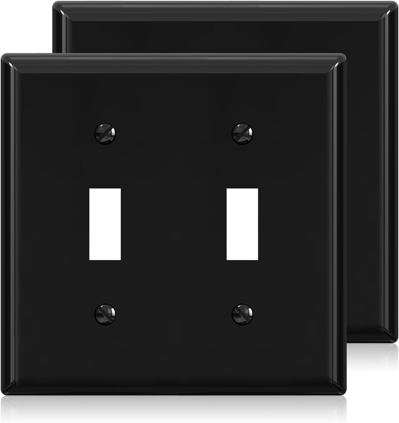 2-Pack ELEGRP 2-Gang Toggle Switch Wall Plates, 4.53" x 4.57" Unbreakable Thermoplastic Cover, Glossy Black, UL Listed