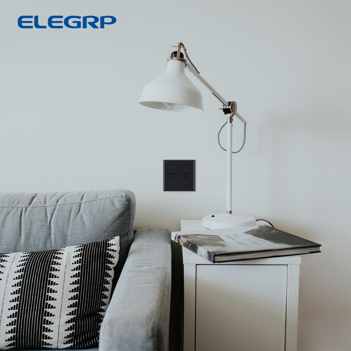 2-Pack ELEGRP 2-Gang Toggle Switch Wall Plates, 4.53" x 4.57" Unbreakable Thermoplastic Cover, Glossy Black, UL Listed