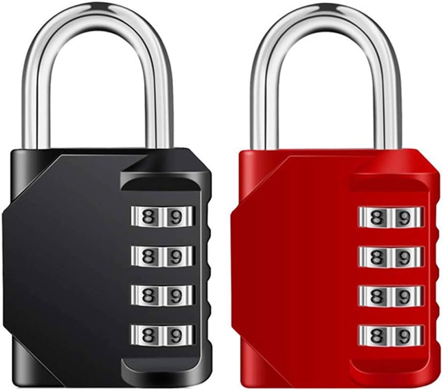2 Pack Emoly 4 Digit Combination Locks for School Gym Locker, Sports Locker, Fence, Toolbox, Case - Black & Red