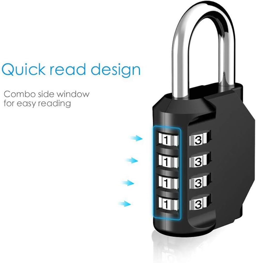 2 Pack Emoly 4 Digit Combination Locks for School Gym Locker, Sports Locker, Fence, Toolbox, Case - Black & Red