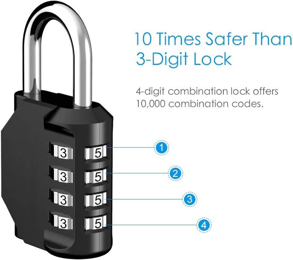 2 Pack Emoly 4 Digit Combination Locks for School Gym Locker, Sports Locker, Fence, Toolbox, Case - Black & Red