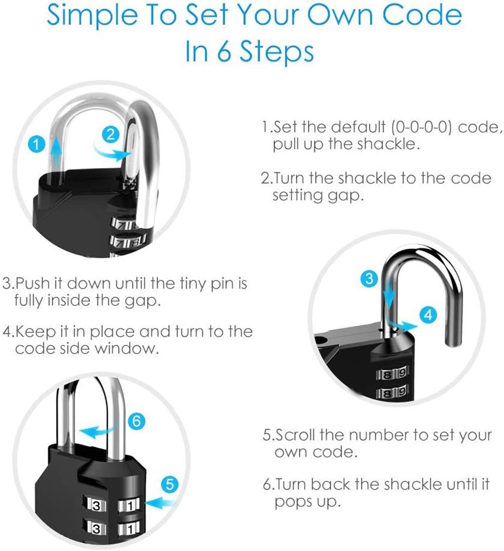 2 Pack Emoly 4 Digit Combination Locks for School Gym Locker, Sports Locker, Fence, Toolbox, Case - Black & Red
