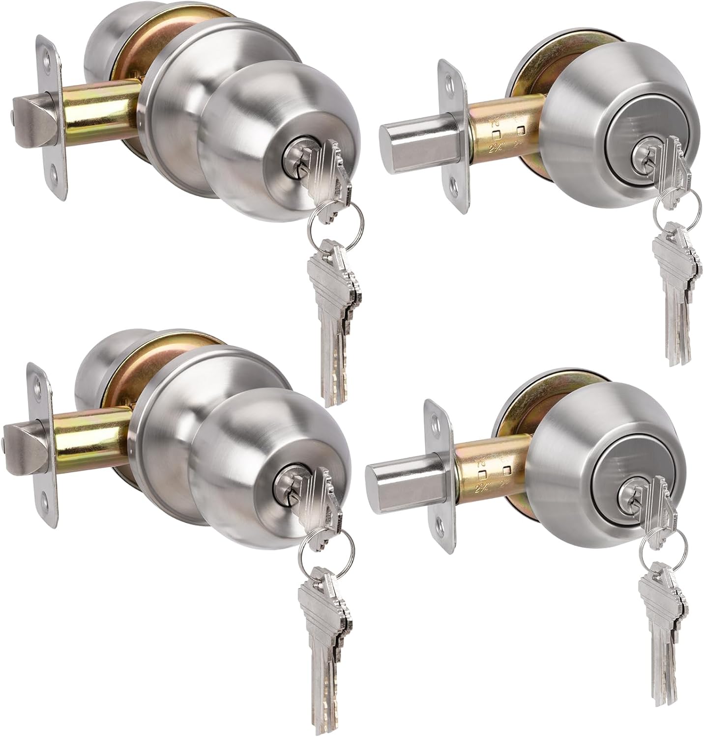 2 Pack Entry Door Knob and Deadbolt Lock Set - Keyed Alike Exterior Door Locksets for Entrance/Front Door - Satin Nickel