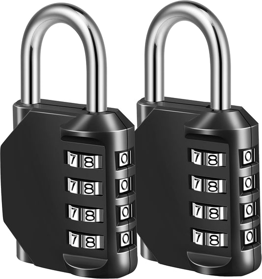 2 Pack Fayleeko Black 4 Digit Combination Locks for School Gym Locker, Fence, Toolbox - Padlock for Cabinet Storage & Hasp Case - WildKart