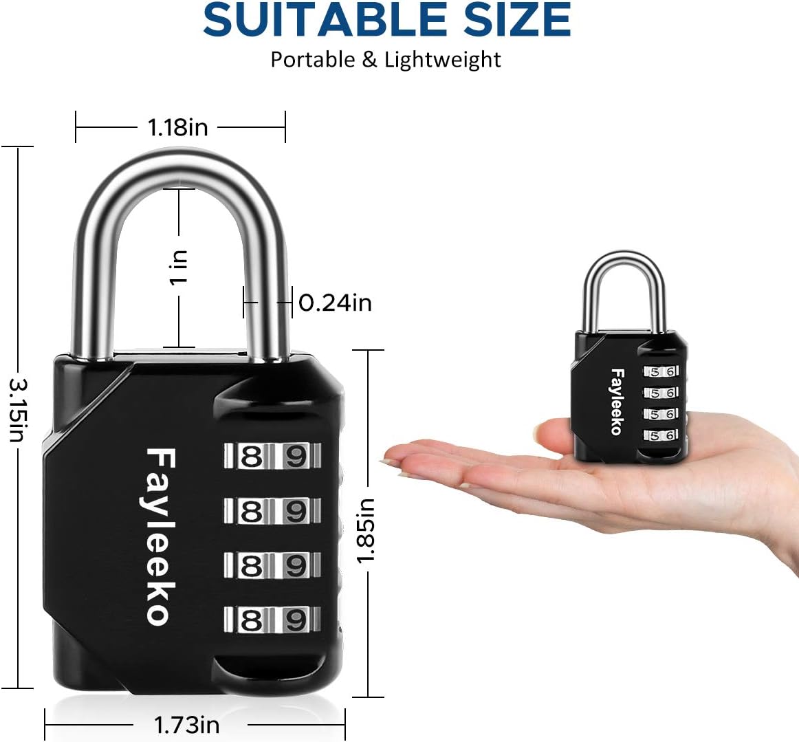 2 Pack Fayleeko Black 4 Digit Combination Locks for School Gym Locker, Fence, Toolbox - Padlock for Cabinet Storage & Hasp Case - WildKart
