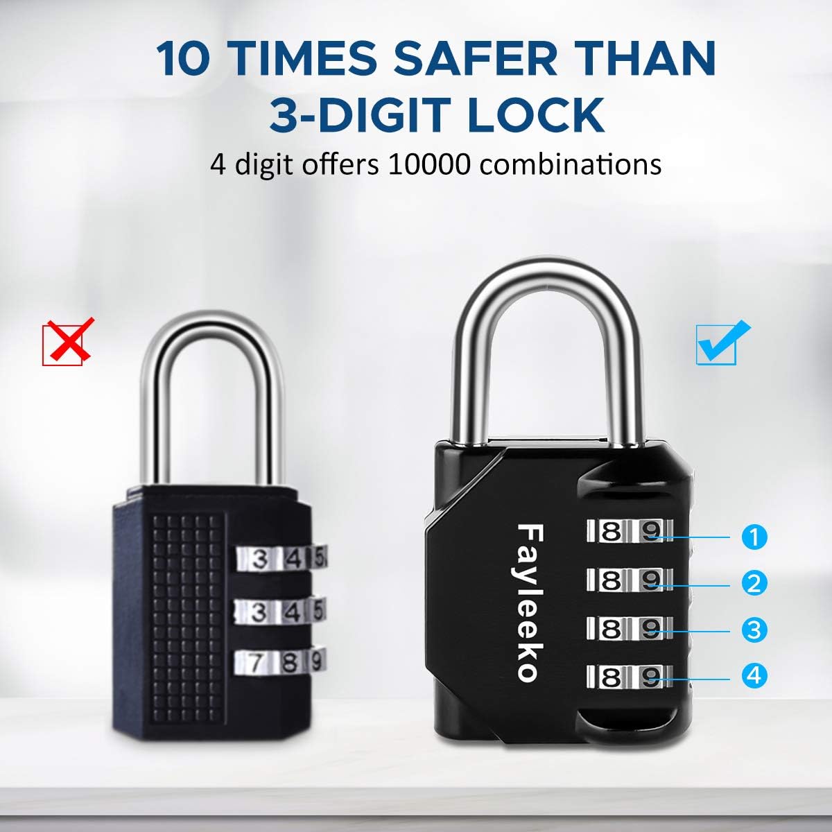 2 Pack Fayleeko Black 4 Digit Combination Locks for School Gym Locker, Fence, Toolbox - Padlock for Cabinet Storage & Hasp Case - WildKart