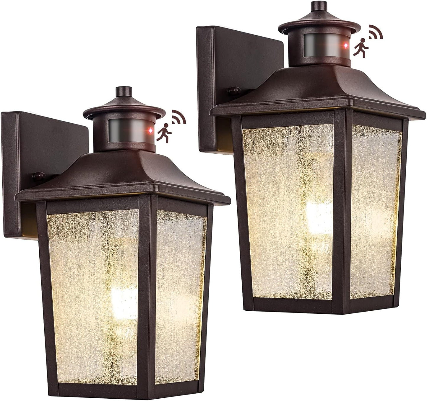 2 Pack FILIYANO Oil Rubbed Bronze Motion Sensor Outdoor Lights - Waterproof Dusk to Dawn Exterior Garage Light Fixture for House, Front Door - Anti-Rust Wall Mount Porch Light