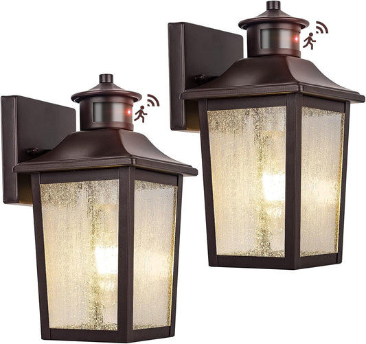 2 Pack FILIYANO Oil Rubbed Bronze Motion Sensor Outdoor Lights - Waterproof Dusk to Dawn Exterior Garage Light Fixture for House, Front Door - Anti-Rust Wall Mount Porch Light