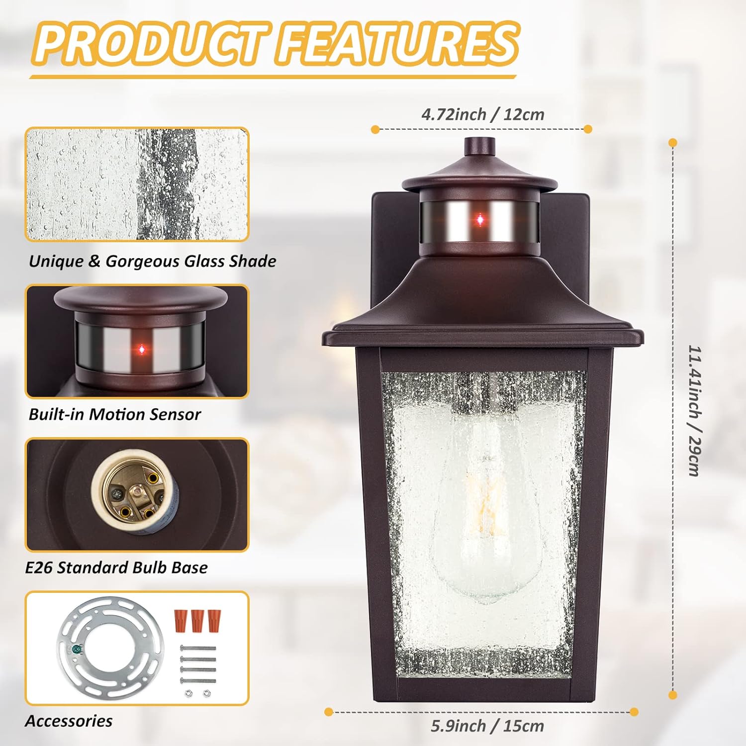 2 Pack FILIYANO Oil Rubbed Bronze Motion Sensor Outdoor Lights - Waterproof Dusk to Dawn Exterior Garage Light Fixture for House, Front Door - Anti-Rust Wall Mount Porch Light