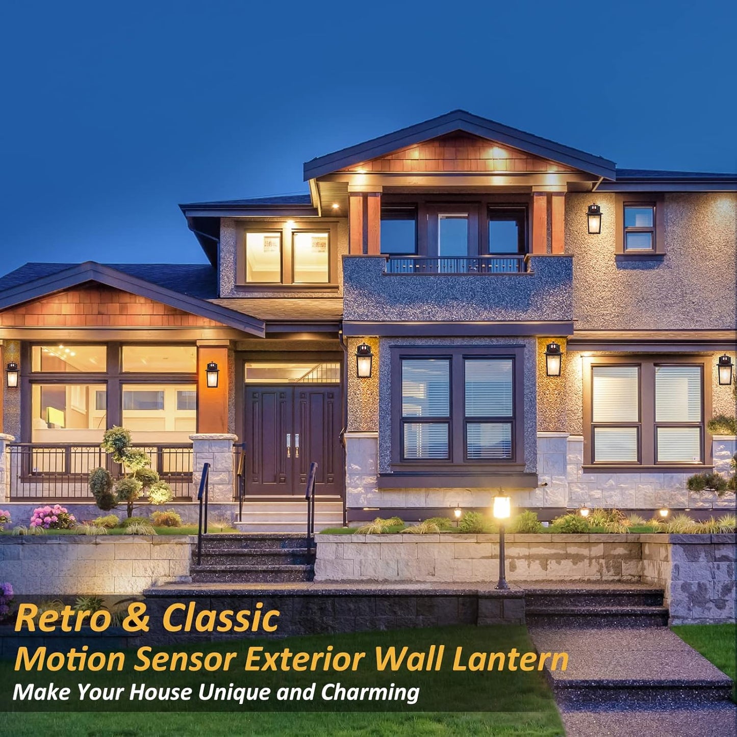 2 Pack FILIYANO Oil Rubbed Bronze Motion Sensor Outdoor Lights - Waterproof Dusk to Dawn Exterior Garage Light Fixture for House, Front Door - Anti-Rust Wall Mount Porch Light