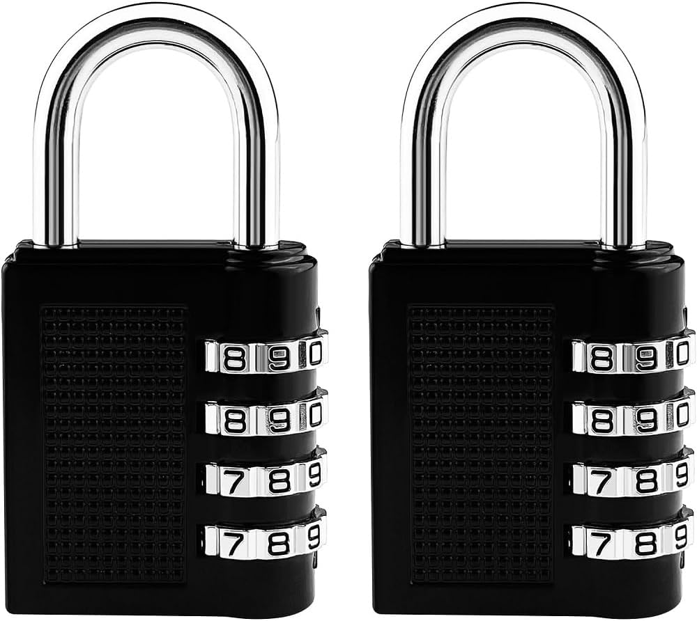 2 Pack Fixinus 4 Digit Combination Locks for School Gym Sports Locker, Fence, Toolbox - Zinc Alloy Padlocks for Hasp Cabinet Storage Case - Black - WildKart