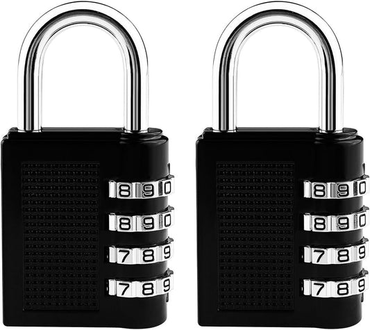 2 Pack Fixinus 4 Digit Combination Locks for School Gym Sports Locker, Fence, Toolbox - Zinc Alloy Padlocks for Hasp Cabinet Storage Case - Black - WildKart