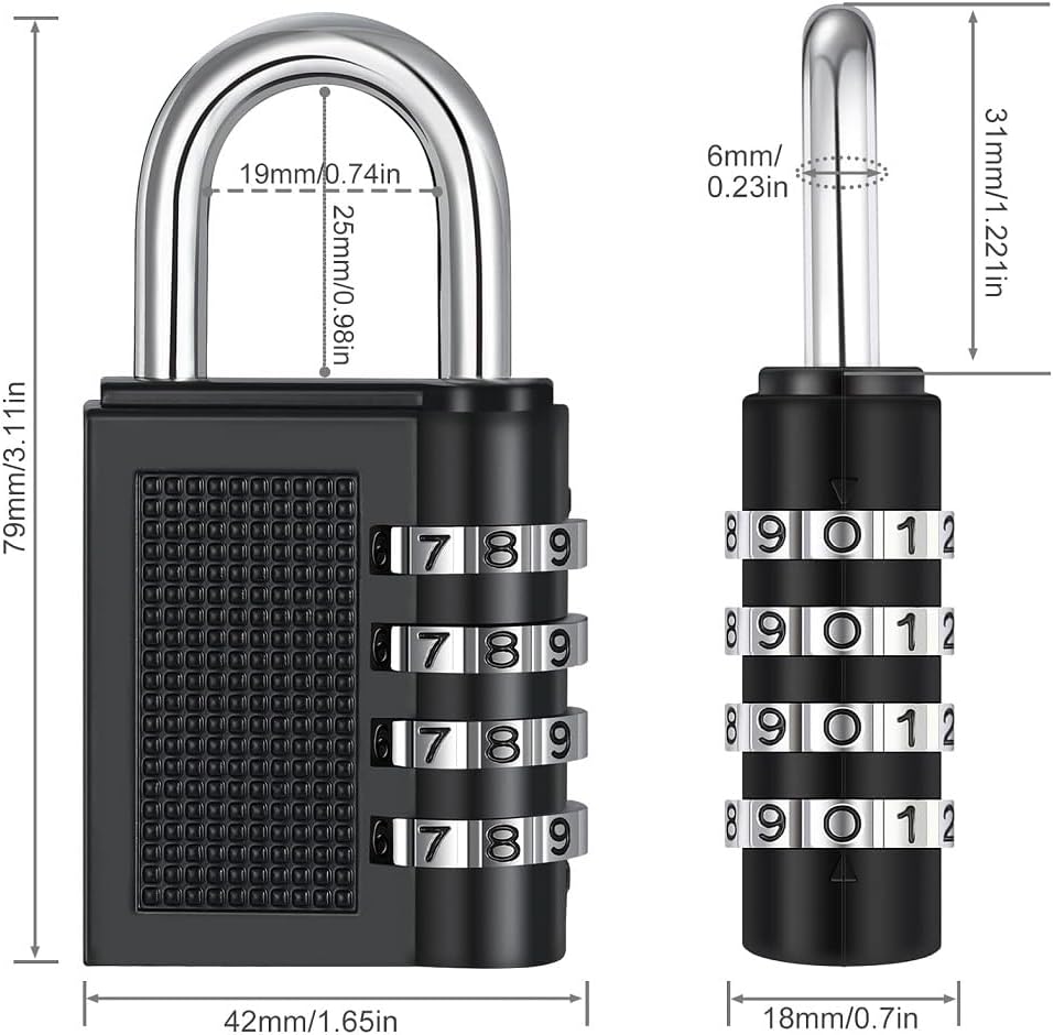 2 Pack Fixinus 4 Digit Combination Locks for School Gym Sports Locker, Fence, Toolbox - Zinc Alloy Padlocks for Hasp Cabinet Storage Case - Black - WildKart
