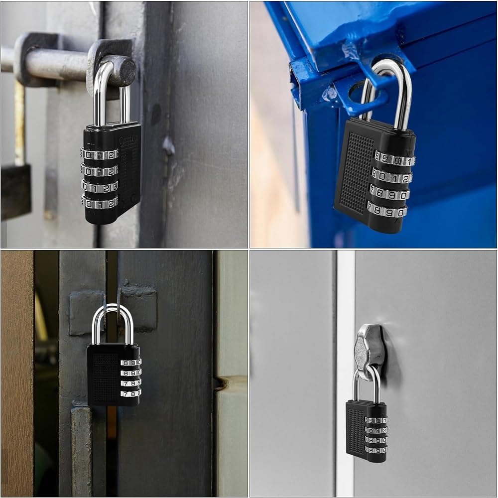 2 Pack Fixinus 4 Digit Combination Locks for School Gym Sports Locker, Fence, Toolbox - Zinc Alloy Padlocks for Hasp Cabinet Storage Case - Black - WildKart