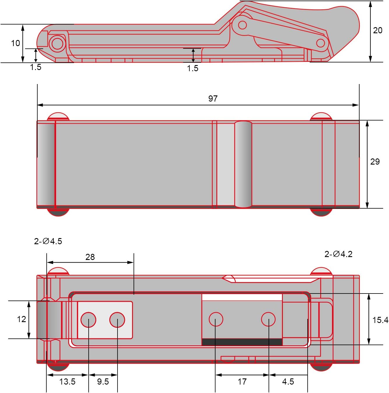 2 Pack Flexible Rubber Draw Latch Set for Cooler, Boat Compartment, Cargo Box - Stainless Steel Keeper & Bracket - Mudder