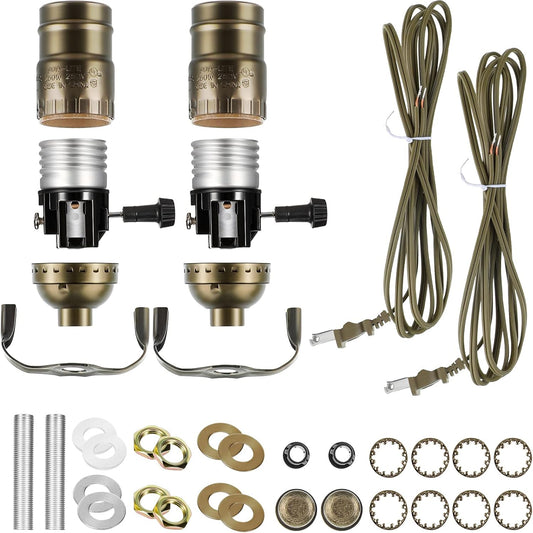 2-Pack Floor Lamp Repair Kit with 12ft Cord, 3 Way Socket, Complete Hardware Set for DIY Tabletop Lighting Fixtures - Vintage Bronze Design