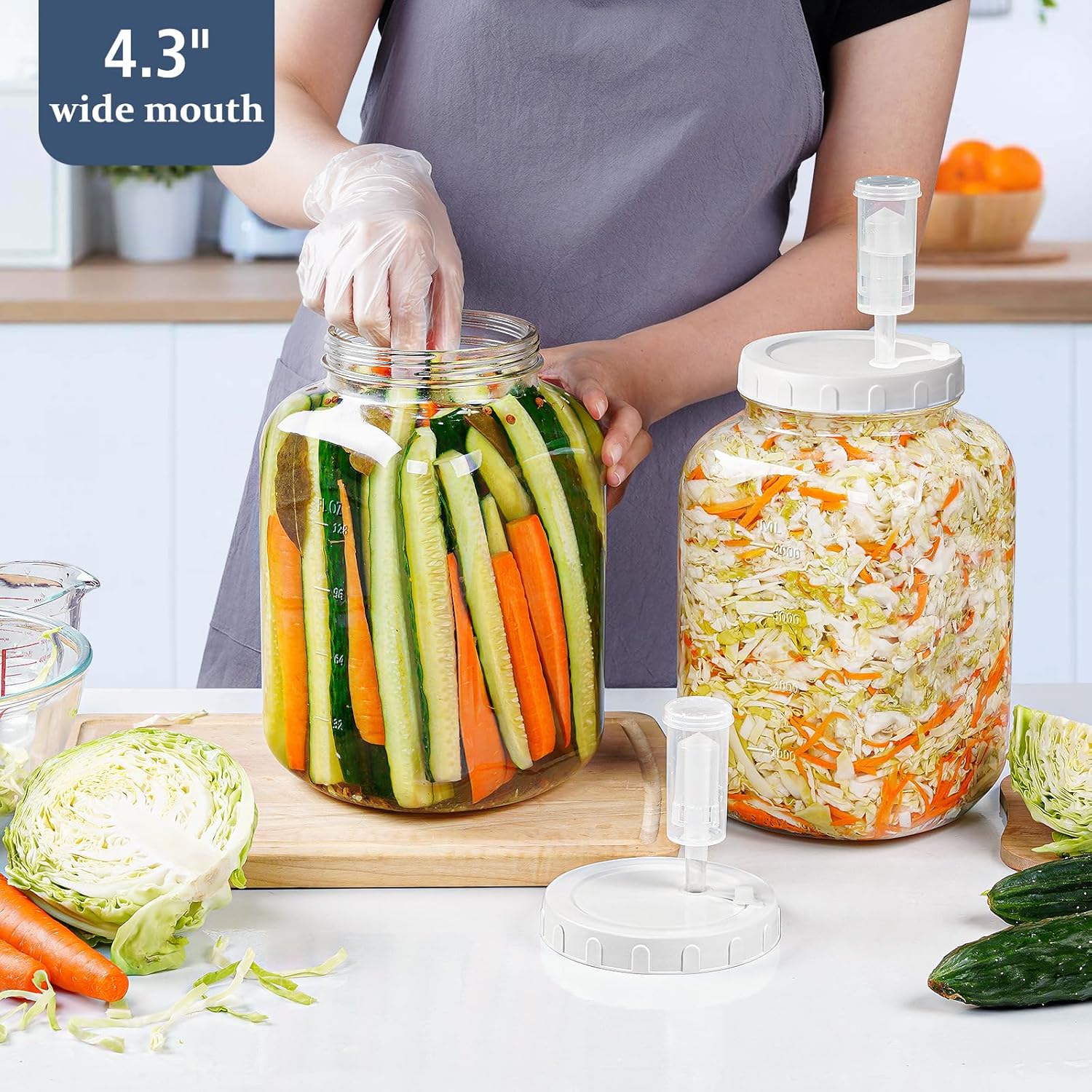 2-Pack Folinstall 1.5 Gallon Fermentation Jars with Airtight Lids, Airlocks, and Scale Marks - Wide Mouth Glass Mason Jars for Pickles, Mead, and Kimchi