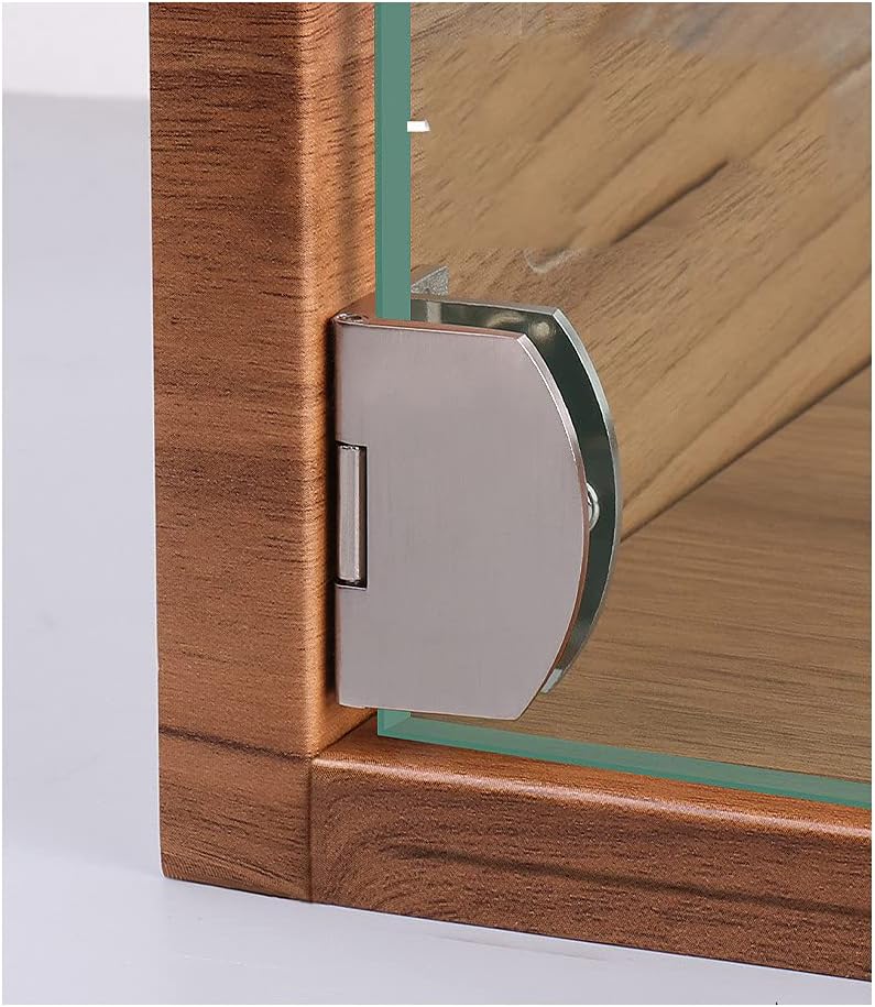 2 Pack Frameless Glass Door Hinges for Bathroom & Display Cabinets - Silver 90 Degree Hinge