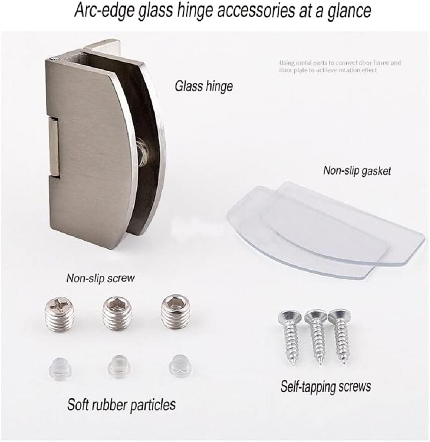 2 Pack Frameless Glass Door Hinges for Bathroom & Display Cabinets - Silver 90 Degree Hinge
