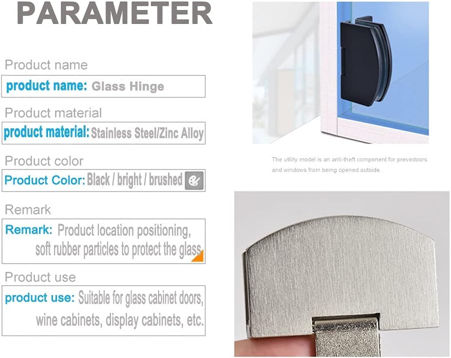 2 Pack Frameless Glass Door Hinges for Bathroom & Display Cabinets - Silver 90 Degree Hinge