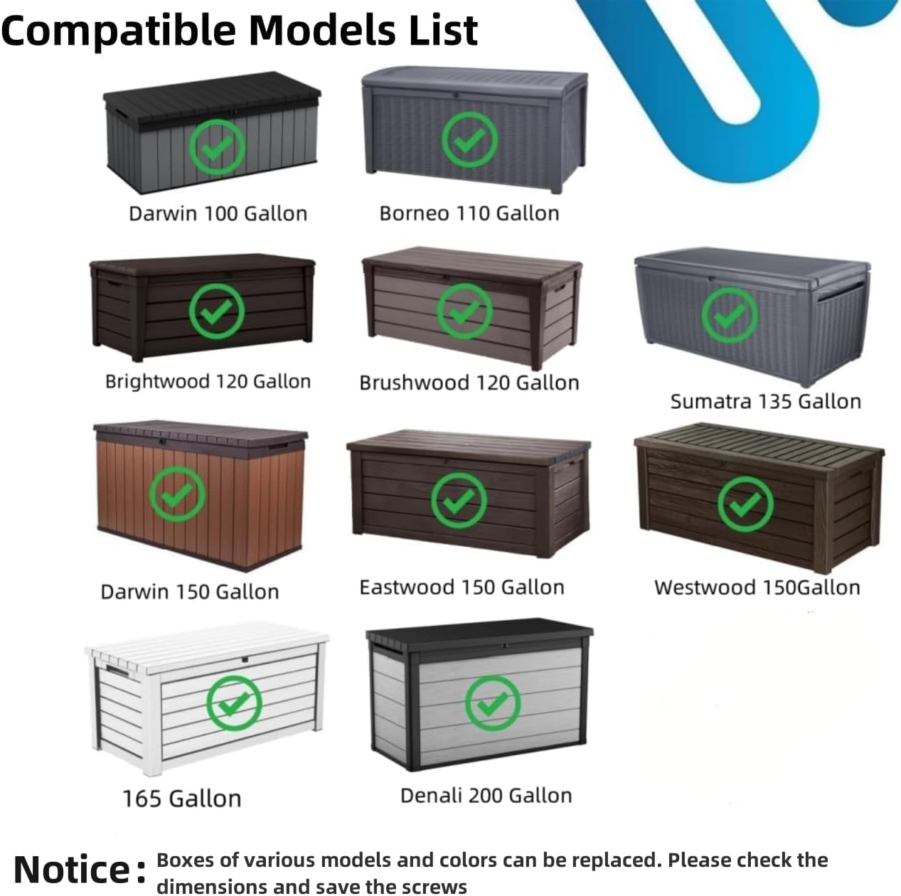 2-Pack Gas Strut Lid Support Hinges for Keter Deck Box - Replacement Parts for Keter Storage Box
