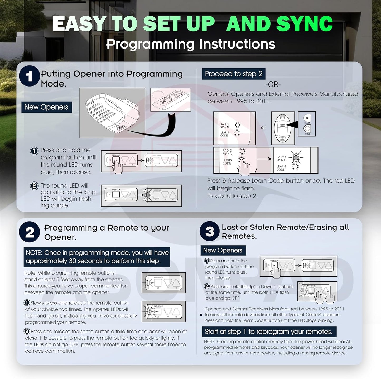 2-Pack GIT-1 ACSCTG Type 1 Garage Door Opener Remotes with 3-Year Warranty, Long-Lasting Lithium Battery, Ultra-Long Range - Compatible with Overhead Door Legacy Python Genie 1997-Present