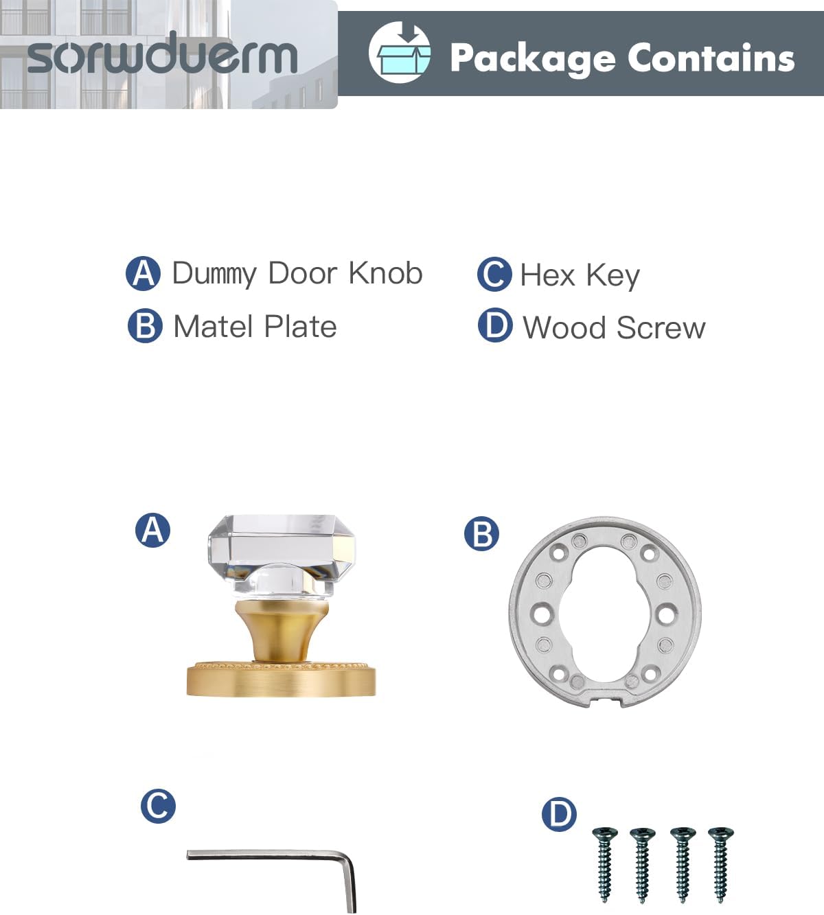 2 Pack Gold Crystal Dummy Door Knobs - Brushed Gold Square Glass Interior Knobs Single Sided Decorative Handle