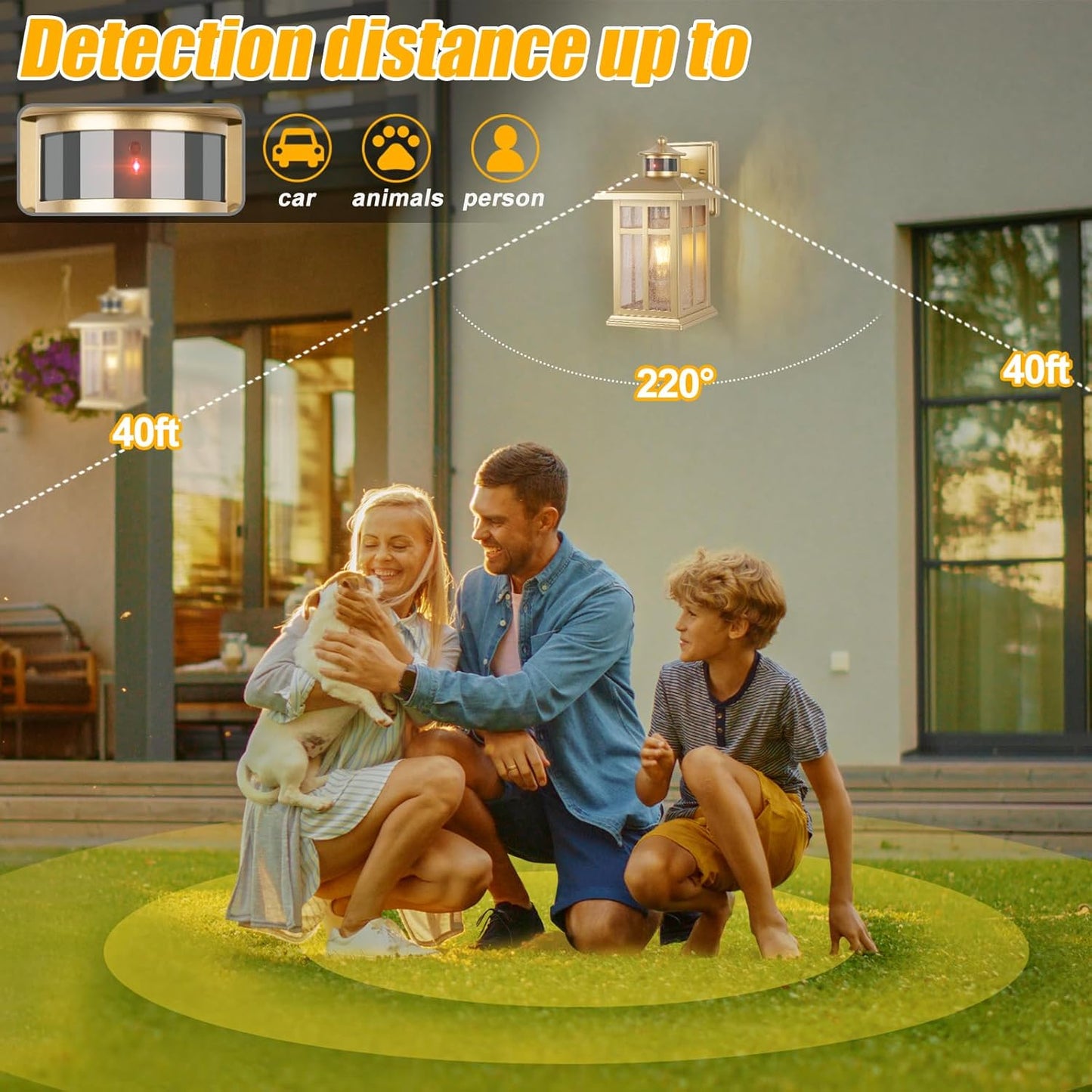 2-Pack Gold Exterior Motion Wall Sconces - Waterproof Outdoor Wall Lights for House, Dusk to Dawn Lighting for Doorway, Garden - E26 Socket