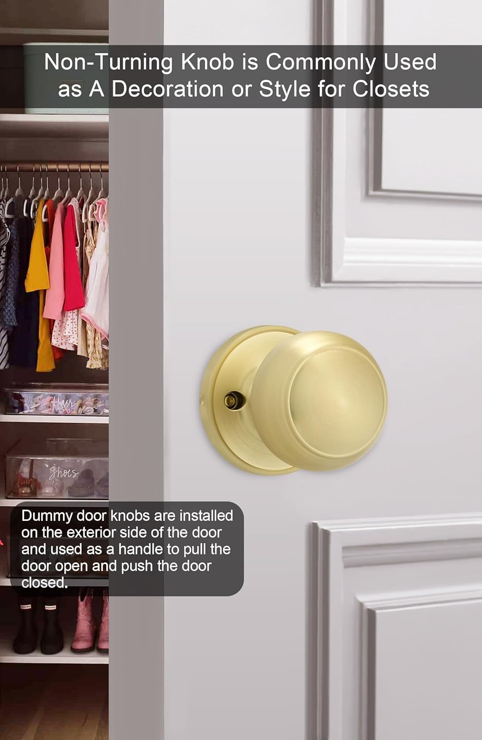 2 Pack Goldenwarm Brushed Gold Dummy Door Knobs - Inactive Half Knob for Closet Doors - Brass No-Turning Knob