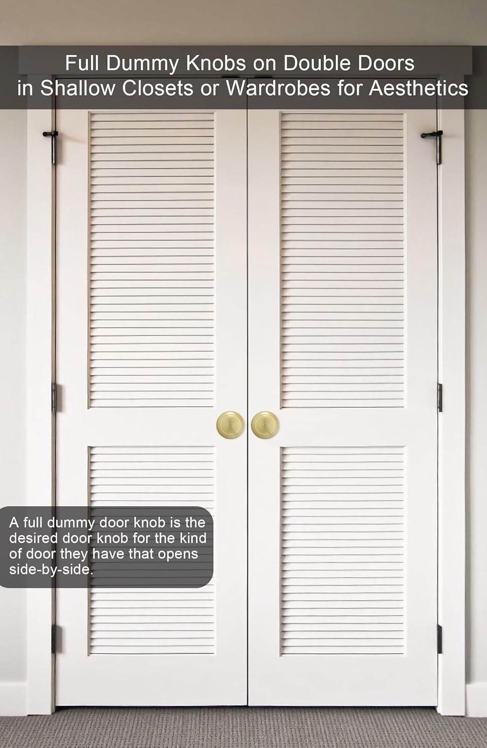 2 Pack Goldenwarm Brushed Gold Dummy Door Knobs - Inactive Half Knob for Closet Doors - Brass No-Turning Knob