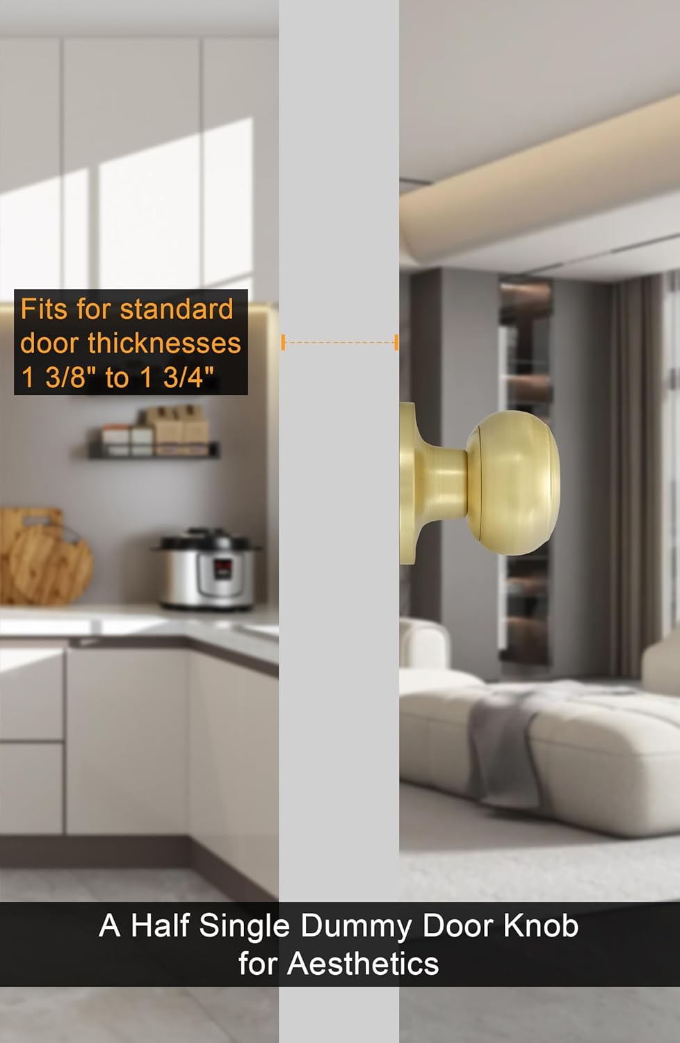 2 Pack Goldenwarm Brushed Gold Dummy Door Knobs - Inactive Half Knob for Closet Doors - Brass No-Turning Knob