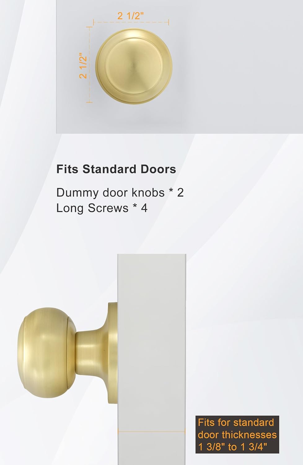 2 Pack Goldenwarm Brushed Gold Dummy Door Knobs - Inactive Half Knob for Closet Doors - Brass No-Turning Knob