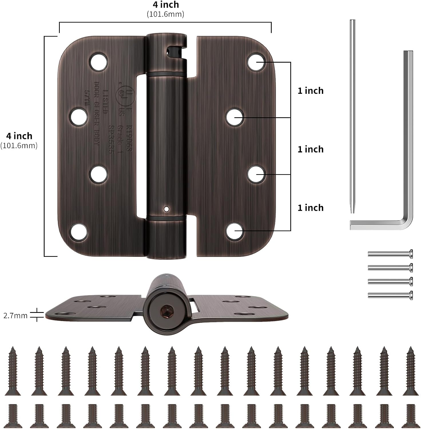 2 Pack Goldenwarm Oil Rubbed Bronze Self Closing Door Hinges - 4 Inch with 5/8" Radius Corners, Adjustable Residential & Heavy-Duty Hardware