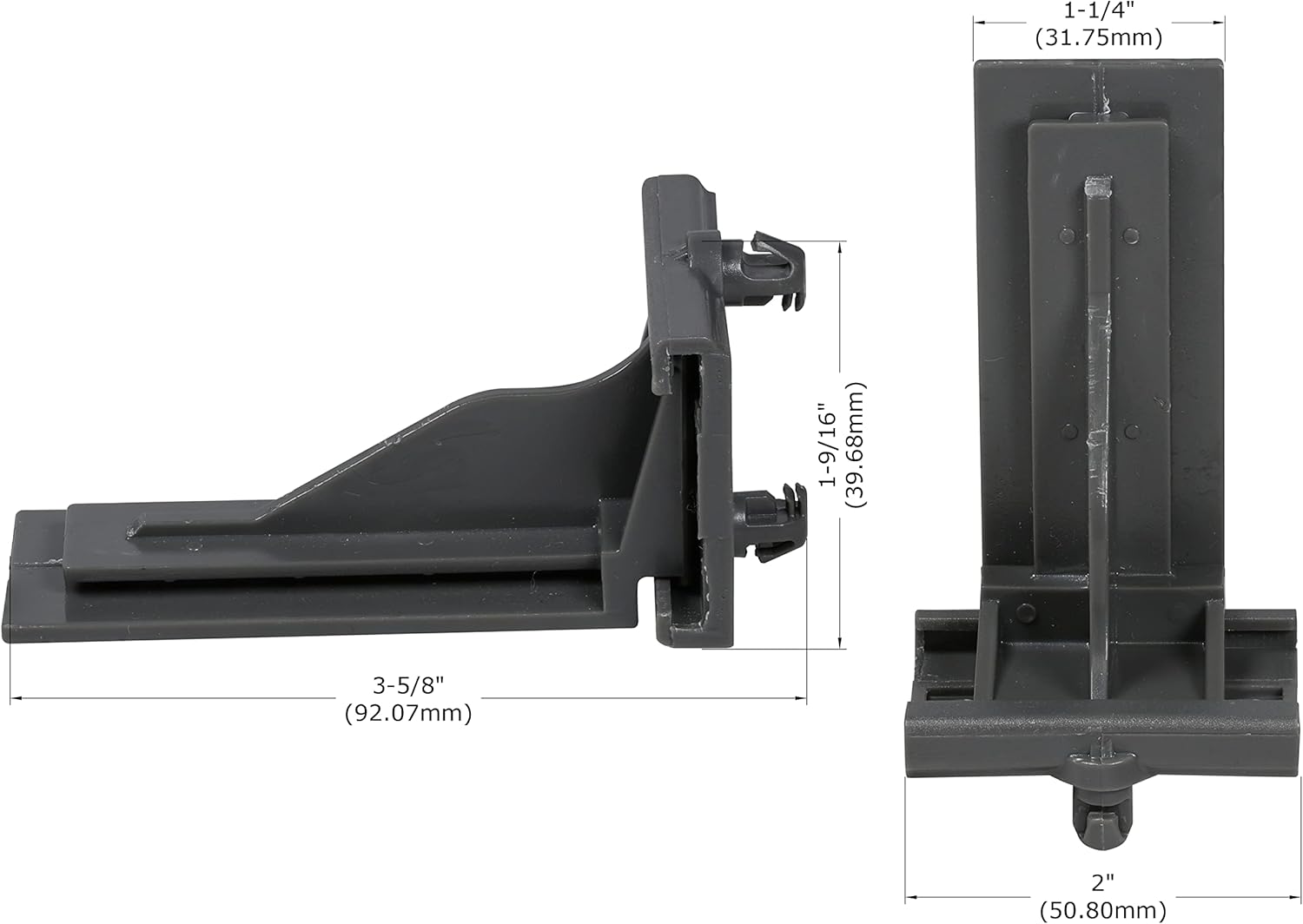 2 Pack Grey Heavy Duty DTC Rear Mounting Brackets for Undermount Drawer Glides - Fits 12", 15", 18", 21" Lengths - WildKart