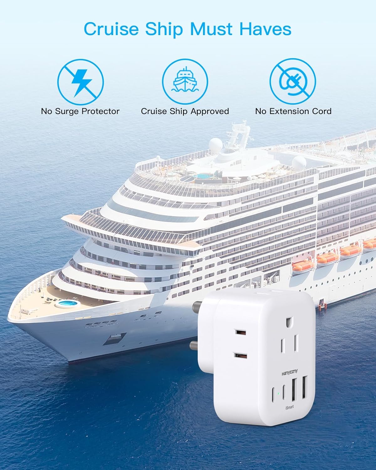 2 Pack HANYCONY US to India Plug Adapter with 4 Outlets & 4 USB Charger - Type D Travel Converter for USA to India, Bangladesh, Maldives, Pakistan, Nepal, Sudan