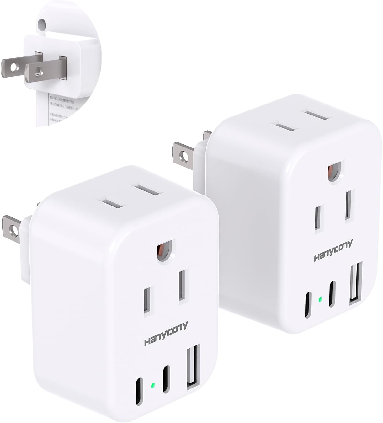 2 Pack HANYCONY US to Japan Plug Adapter with 2 Outlets and 3 USB Ports - Travel Power Adapter for American Devices in Japan