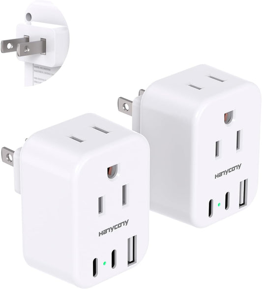2 Pack HANYCONY US to Japan Plug Adapter with 2 Outlets and 3 USB Ports - Travel Power Adapter for American Devices in Japan