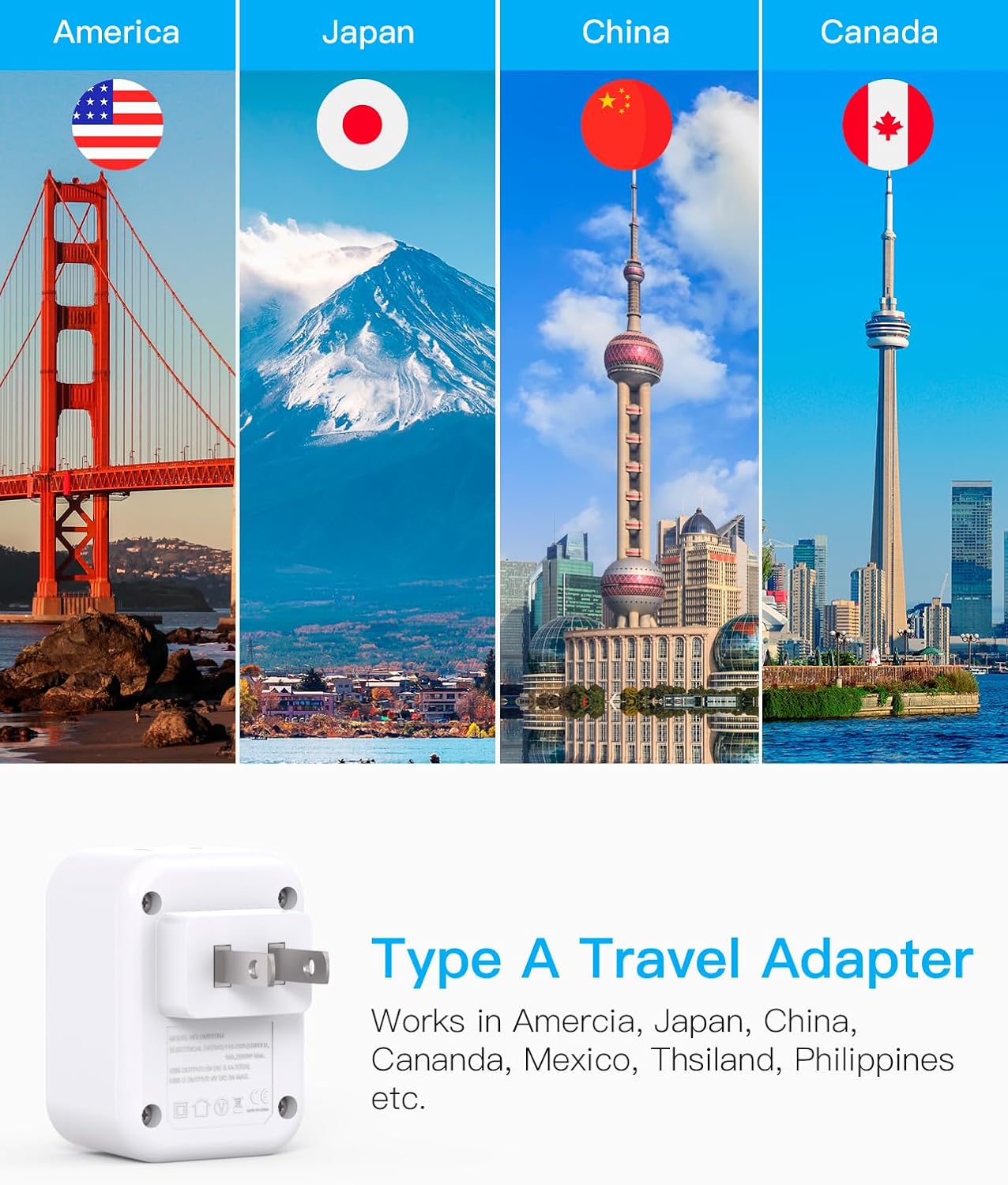 2 Pack HANYCONY US to Japan Plug Adapter with 2 Outlets and 3 USB Ports - Travel Power Adapter for American Devices in Japan