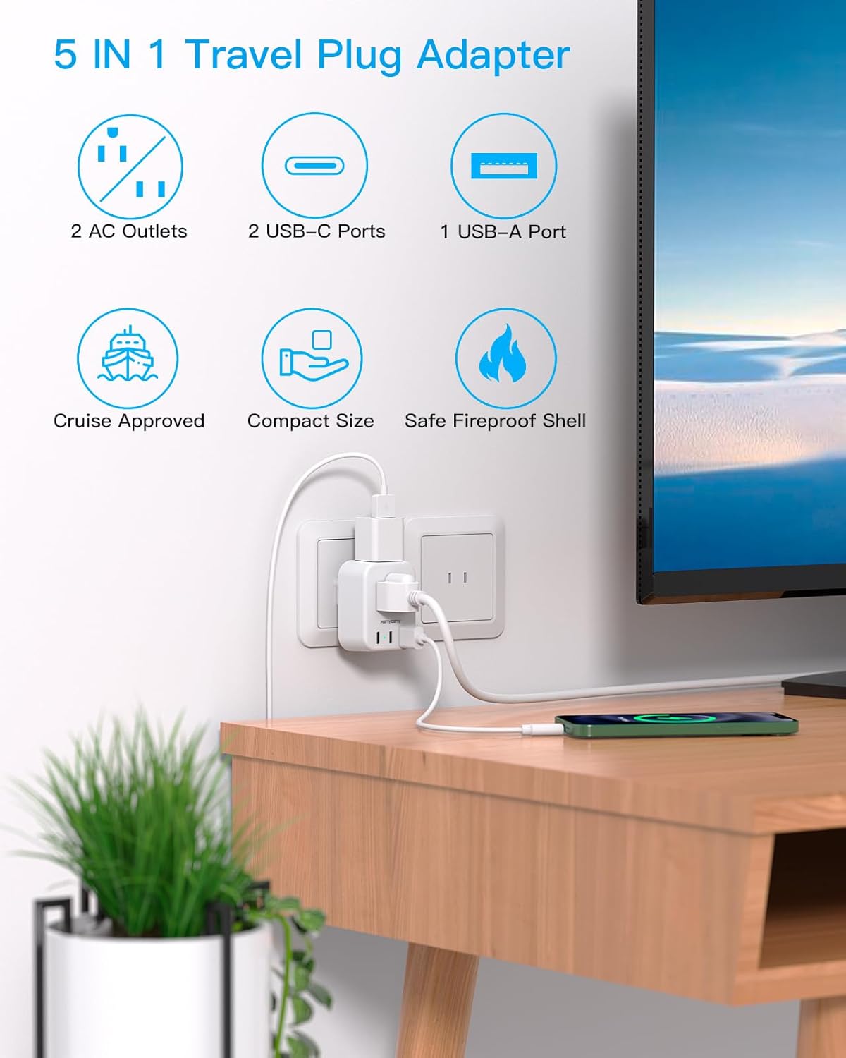 2 Pack HANYCONY US to Japan Plug Adapter with 2 Outlets and 3 USB Ports - Travel Power Adapter for American Devices in Japan